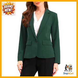 Long Sleeve Blazer One Button Pockets Business Casual Work Office Jacket